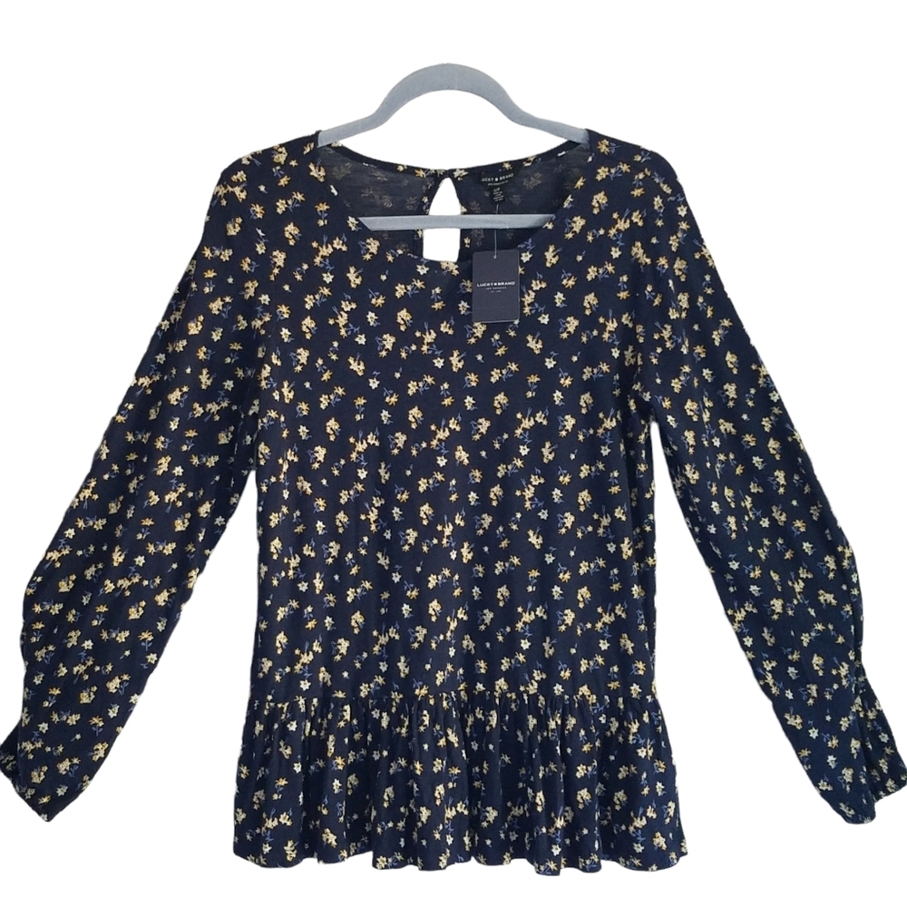 NWT Lucky Brand Floral Long Sleeve Top Size Small Cotton Modal